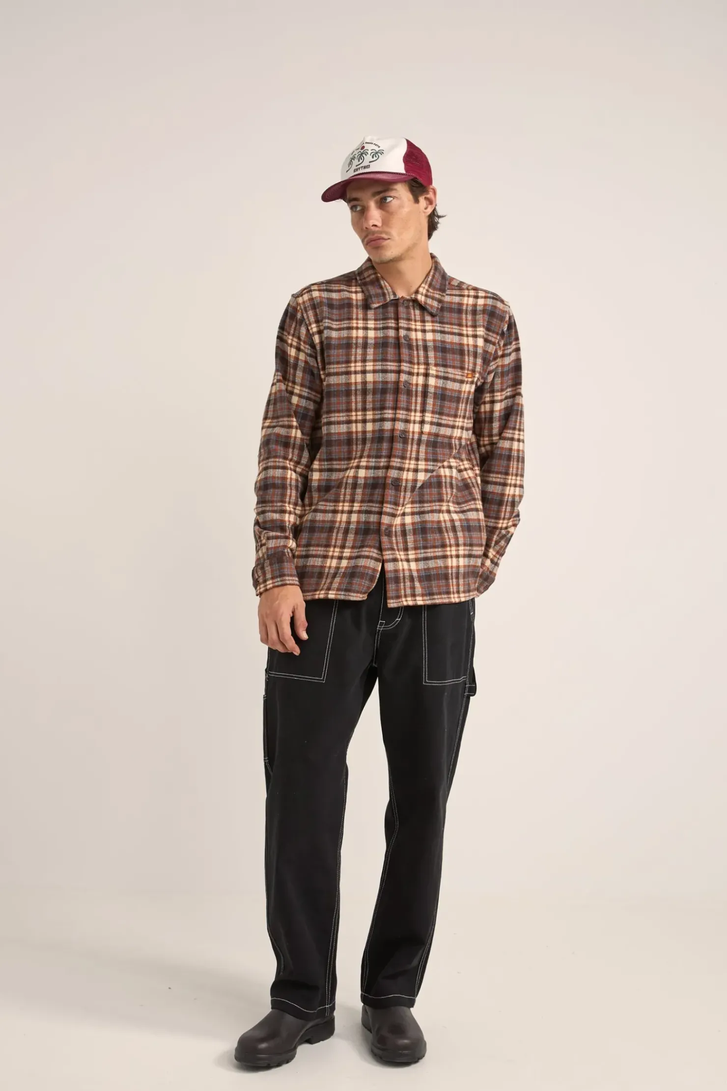 Rhythm Woven Shirts*Albert Check LS Shirt Almond