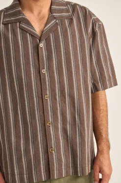 Rhythm Woven Shirts*Baja Relaxed Stripe Ss Shirt Cafe