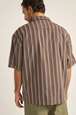 Rhythm Woven Shirts*Baja Relaxed Stripe Ss Shirt Cafe