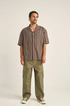 Rhythm Woven Shirts*Baja Relaxed Stripe Ss Shirt Cafe