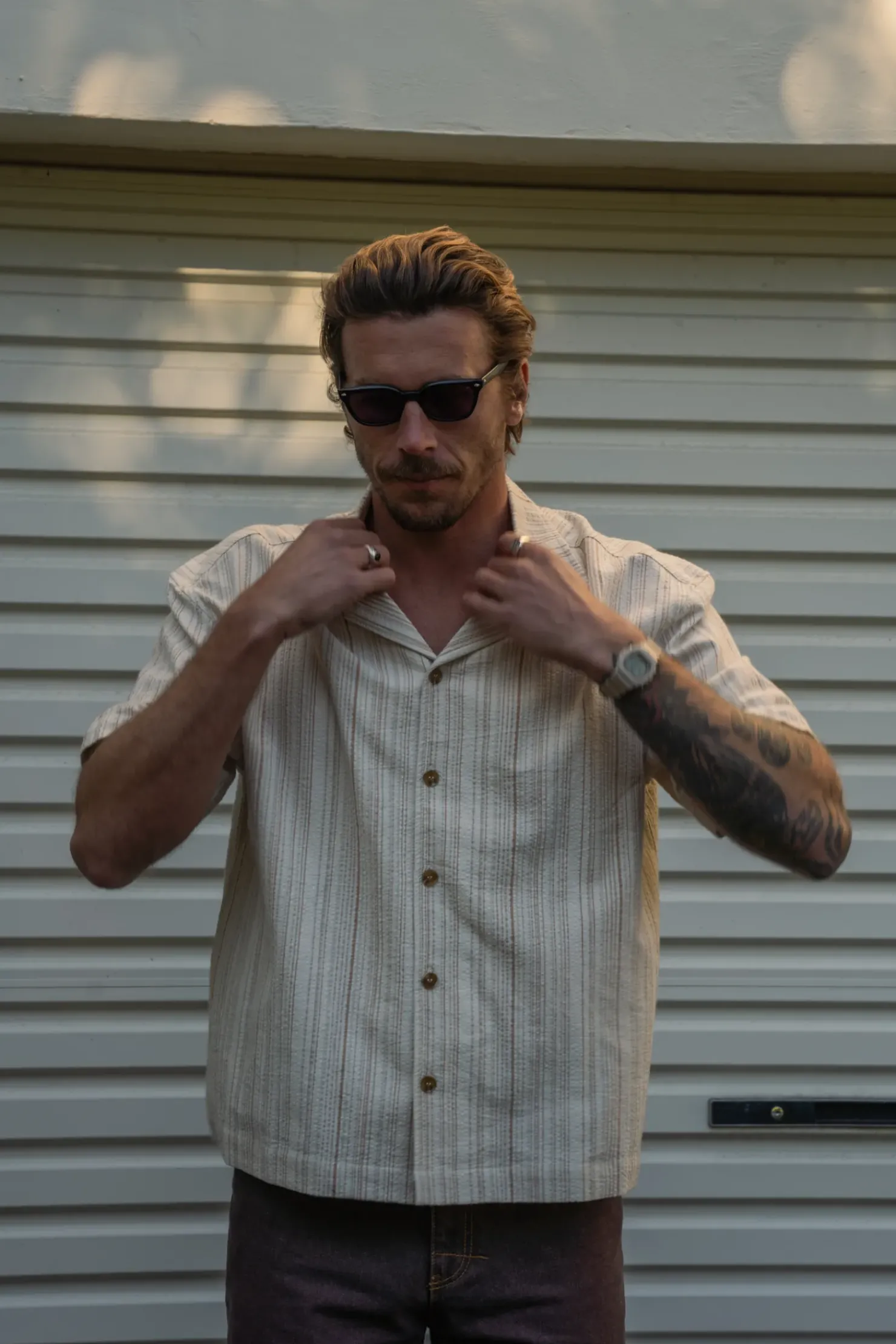 Rhythm Woven Shirts*Benny Relaxed Stripe Ss Shirt Cream