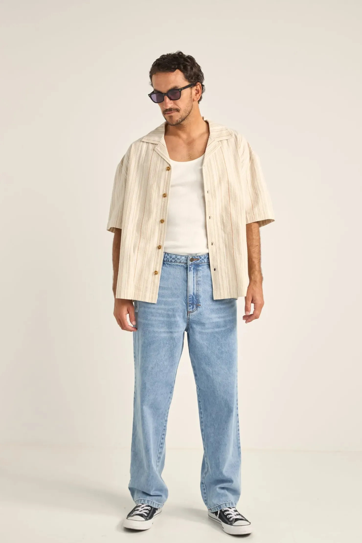 Rhythm Woven Shirts*Benny Relaxed Stripe Ss Shirt Cream