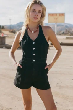 Rhythm Playsuits*Cassy Halter Denim Romper Vintage Black VintageBlack