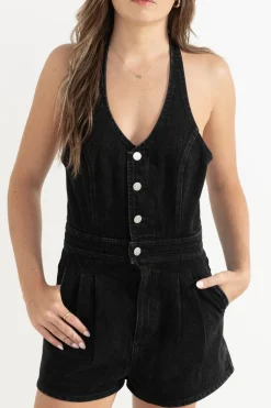 Rhythm Playsuits*Cassy Halter Denim Romper Vintage Black VintageBlack