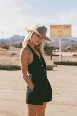 Rhythm Playsuits*Cassy Halter Denim Romper Vintage Black VintageBlack