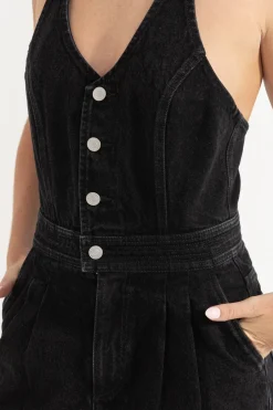 Rhythm Playsuits*Cassy Halter Denim Romper Vintage Black VintageBlack