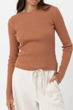 Rhythm Fashion Tops*Classic Knit Long Sleeve Top Cinnamon