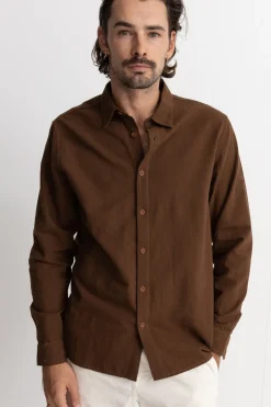 Rhythm Woven Shirts*Classic Linen Ls Shirt Chocolate