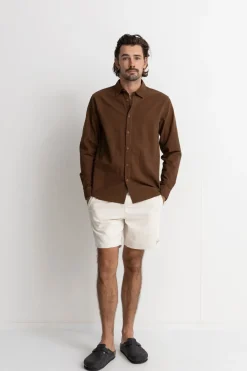 Rhythm Woven Shirts*Classic Linen Ls Shirt Chocolate