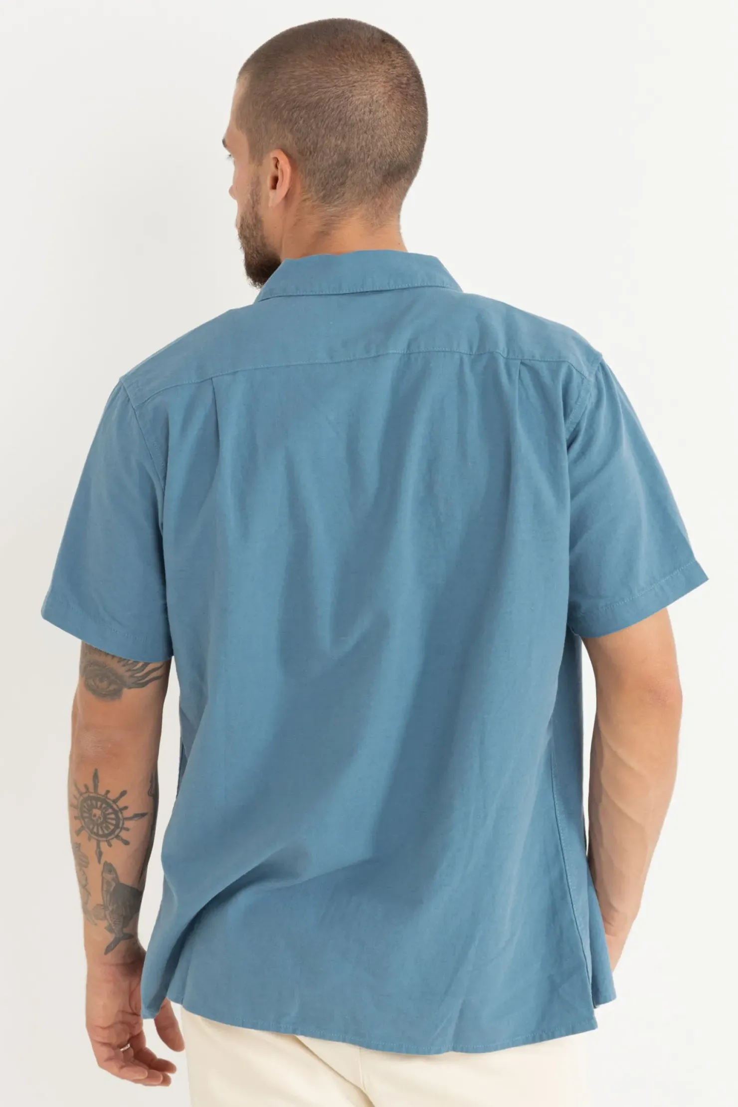 Rhythm Woven Shirts*Classic Linen Ss Shirt Mineral Blue MineralBlue