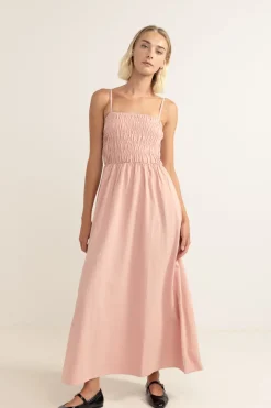 Rhythm Dresses*Classic Shirred Midi Dress Rose