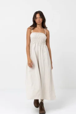 Rhythm Dresses*Classic Shirred Midi Dress Oat