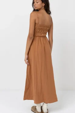 Rhythm Dresses*Classic Shirred Midi Dress Caramel