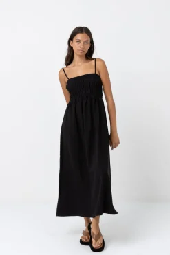 Rhythm Dresses*Classic Shirred Midi Dress Black
