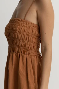 Rhythm Dresses*Classic Shirred Mini Dress Caramel