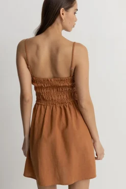 Rhythm Dresses*Classic Shirred Mini Dress Caramel