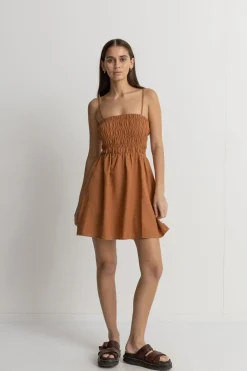 Rhythm Dresses*Classic Shirred Mini Dress Caramel