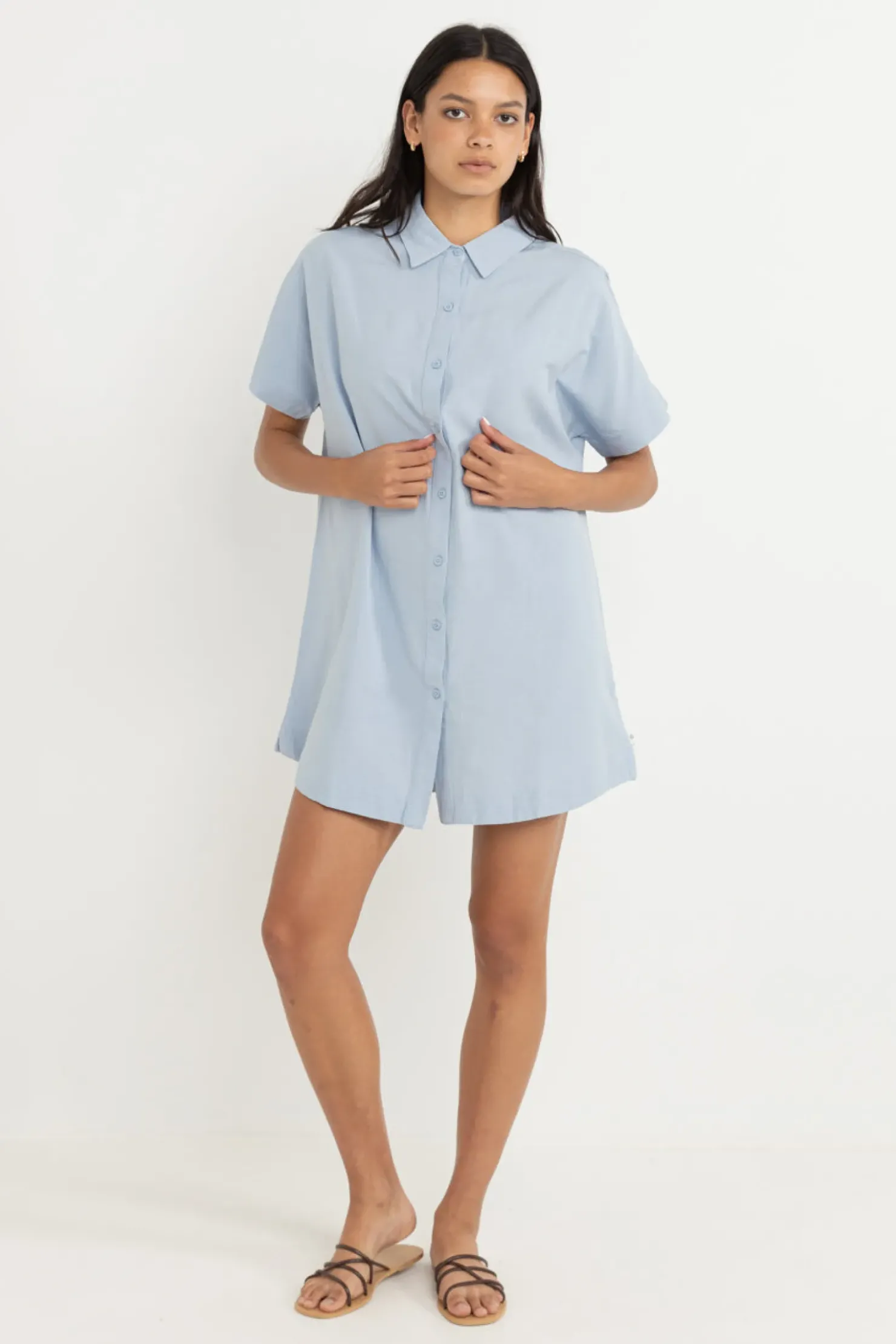 Rhythm Dresses*Classic Shirt Dress Blue