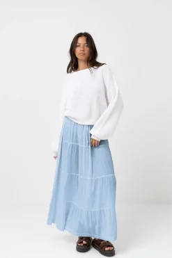 Rhythm Skirts*Classic Tiered Maxi Skirt Blue