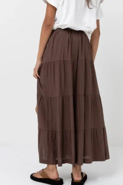 Rhythm Skirts*Classic Tiered Maxi Skirt Chocolate