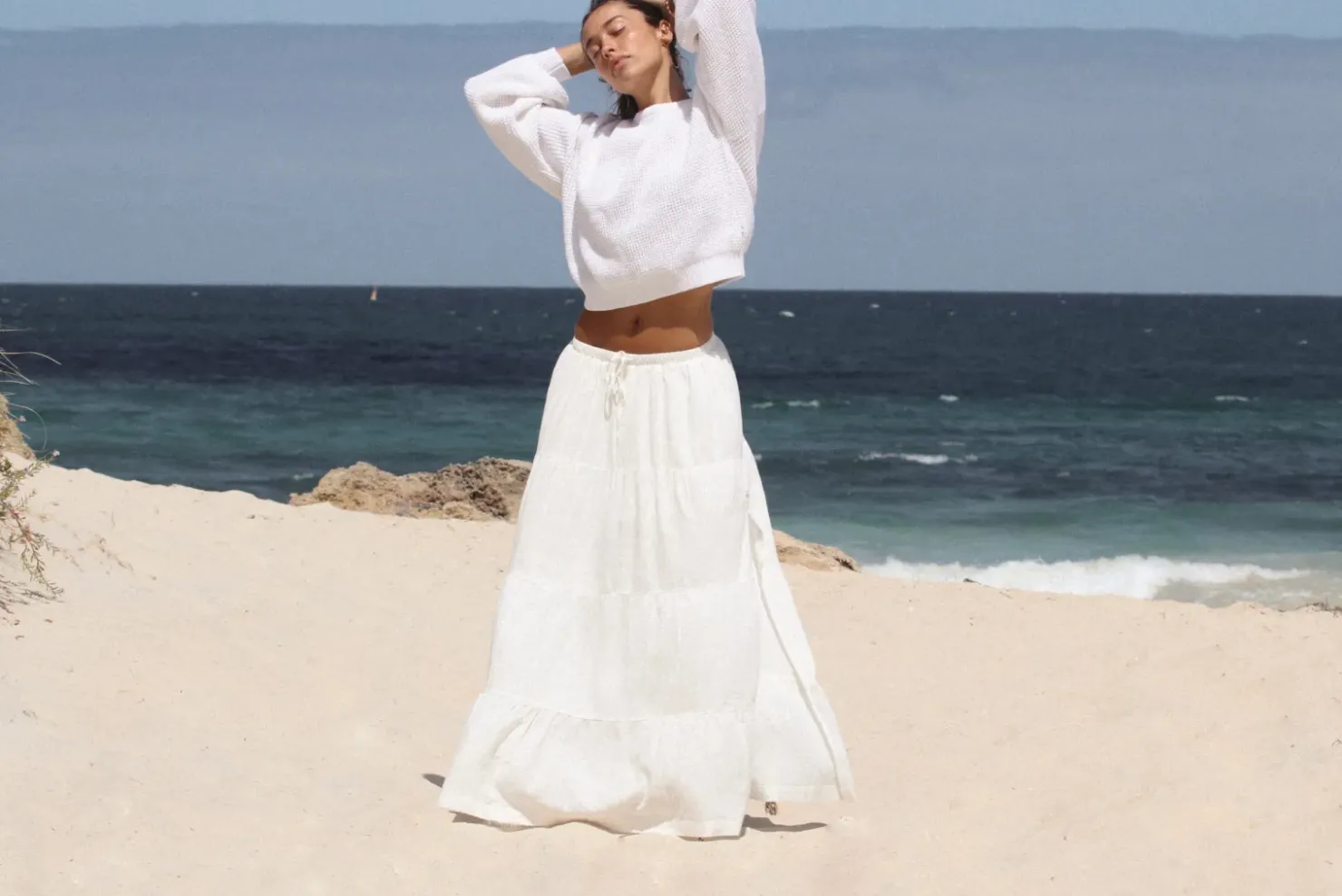 Rhythm Overswim|Skirts*Classic Tiered Maxi Skirt White