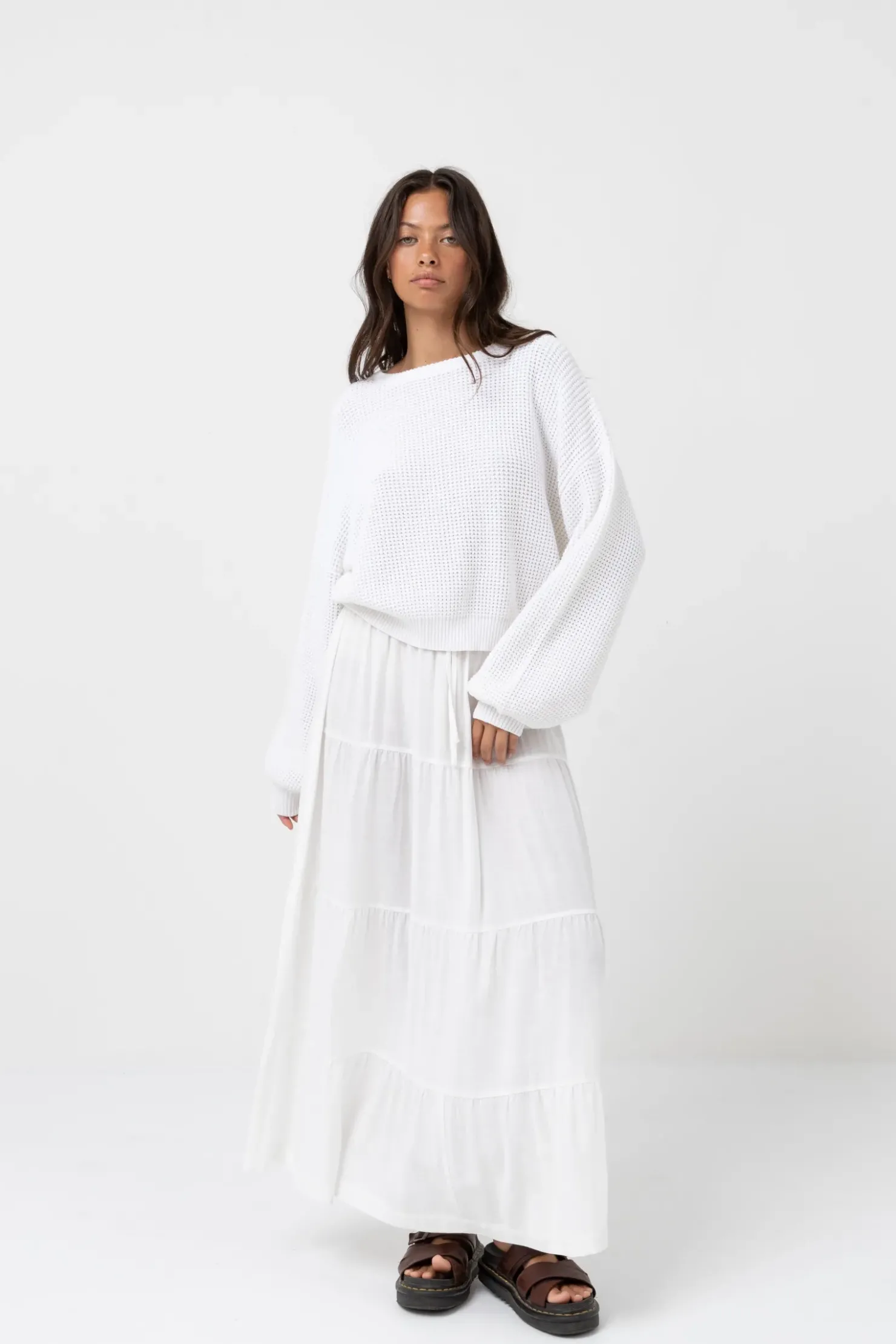 Rhythm Overswim|Skirts*Classic Tiered Maxi Skirt White