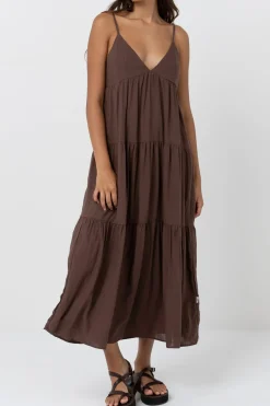 Rhythm Dresses*Classic Tiered Midi Dress Chocolate