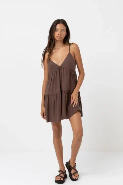 Rhythm Dresses*Classic Tiered Mini Dress Chocolate