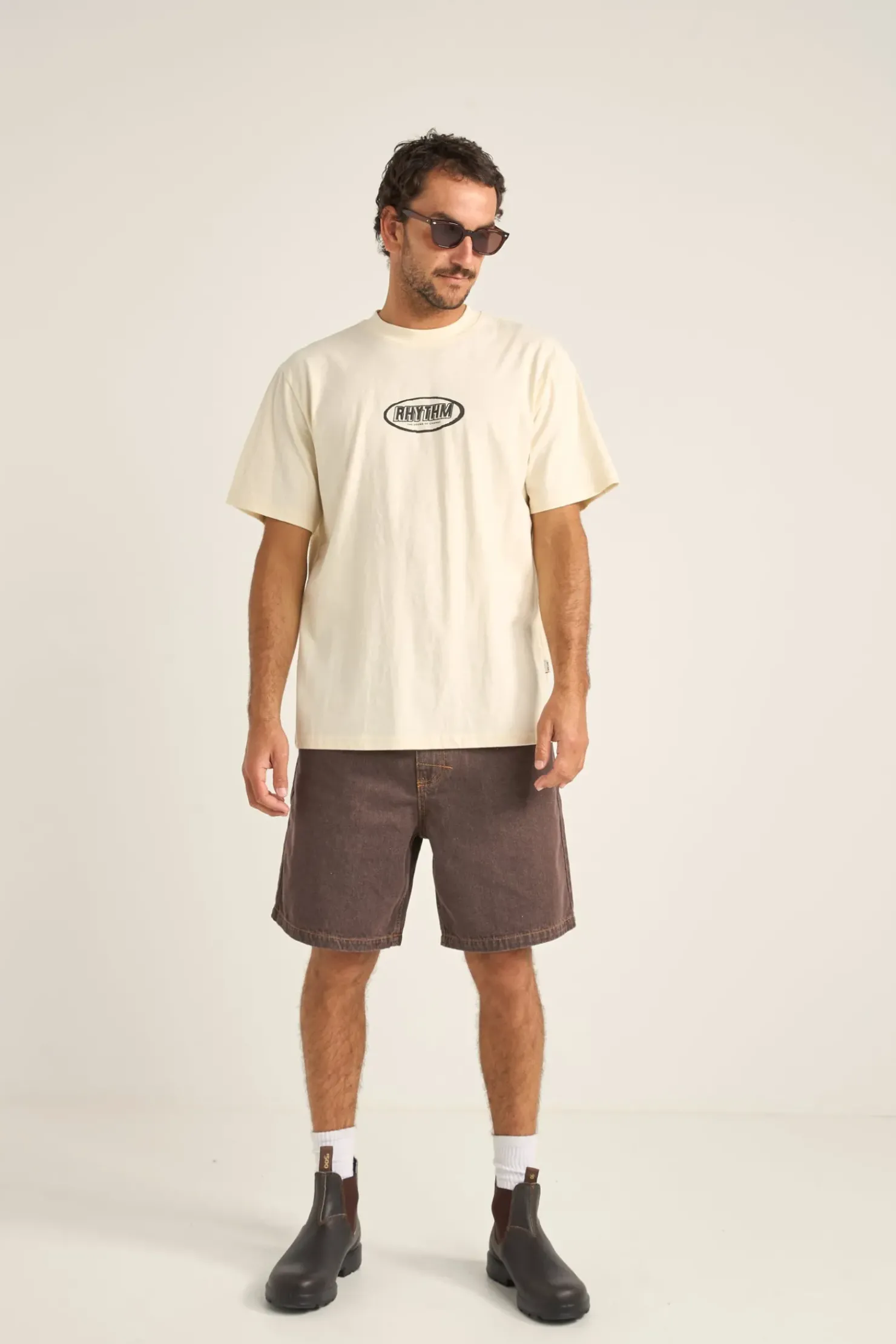 Rhythm T-shirts*Elliptic Printed Vintage Ss T-Shirt Ecru