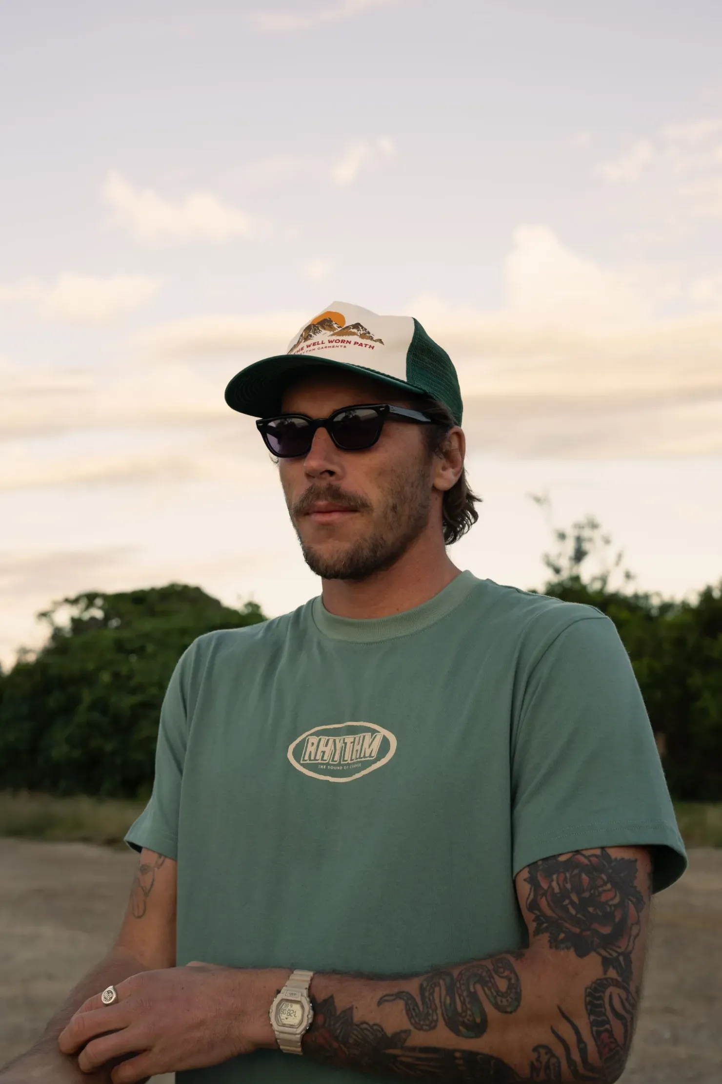 Rhythm T-shirts*Elliptic Printed Vintage Ss T-Shirt Vintage Green VintageGreen