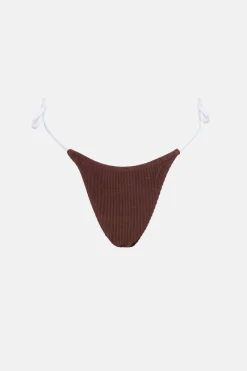 Rhythm Swim Bottoms*Essential Rib Contrast Tie Side Hi Cut Pant Cafe