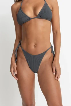 Rhythm Swim Bottoms*Essential Rib Tie Side Hi Cut Pant Graphite