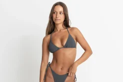 Rhythm Swim Bottoms*Essential Rib Tie Side Hi Cut Pant Graphite