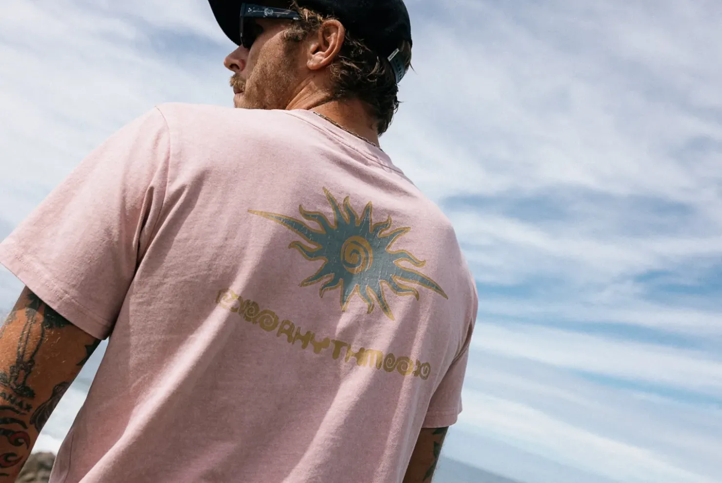 Rhythm T-shirts*Flame Printed Vintage Ss T Shirt Mauve