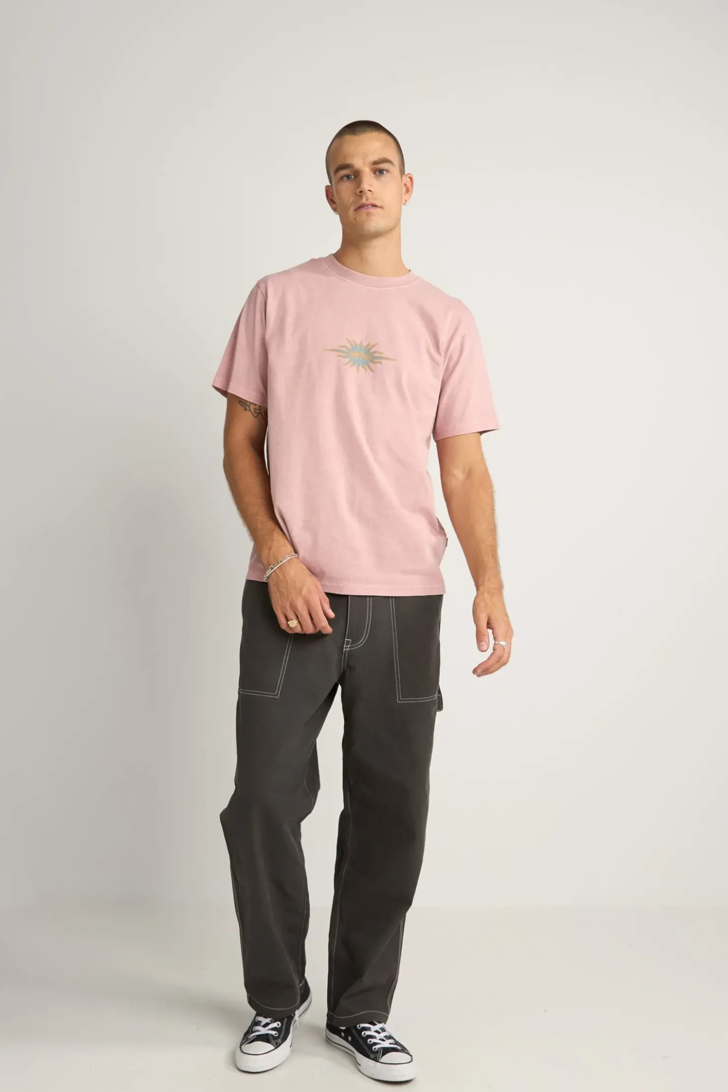 Rhythm T-shirts*Flame Printed Vintage Ss T Shirt Mauve