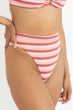 Rhythm Swim Bottoms*Ibiza Stripe Rib Hi Waist Pant Pink