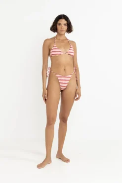 Rhythm Swim Bottoms*Ibiza Stripe Rib Tie Side Hi Cut Pant Pink