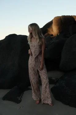 Rhythm Pants*Jessie Paisley Drawstring Pant Rose