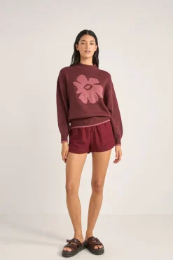 Rhythm Knits*Juliet Floral Jumper Burgundy