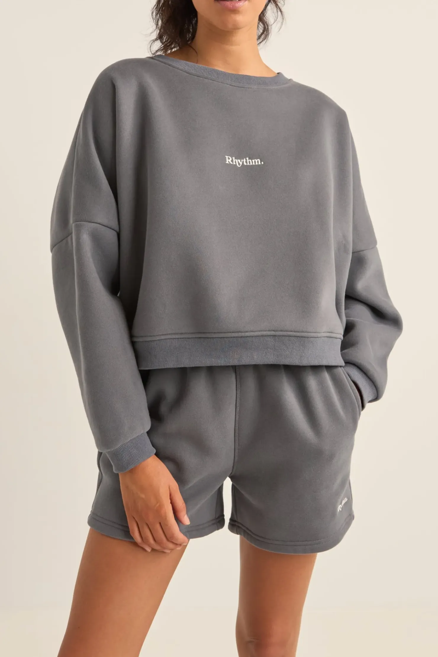 Rhythm Fleece*Logo Crew Neck Fleece Charcoal