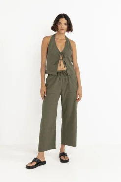 Rhythm Pants*Louise Check Drawstring Pant Olive
