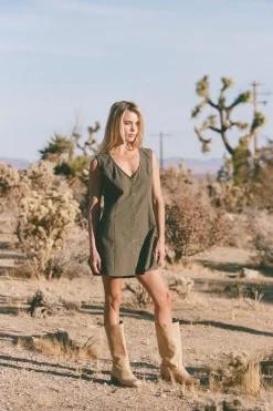 Rhythm Dresses*Louise Check Mini Dress Olive