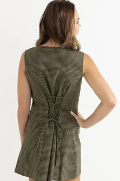 Rhythm Dresses*Louise Check Mini Dress Olive