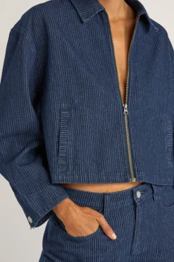 Rhythm Jackets*Pinstripe Cropped Jacket Indigo
