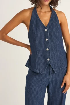 Rhythm Fashion Tops*Pinstripe Halter Vest Denim