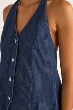 Rhythm Fashion Tops*Pinstripe Halter Vest Denim