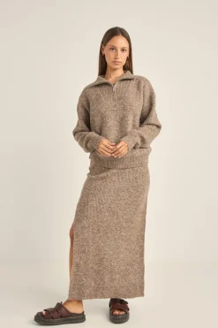 Rhythm Skirts*Quinn Knit Midi Skirt Oatmeal