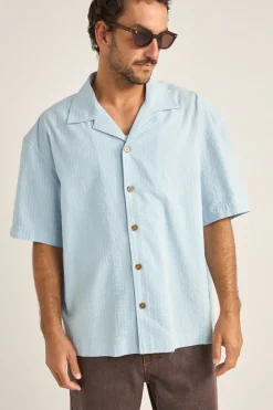 Rhythm Woven Shirts*Relaxed Stripe Ss Shirt Blue
