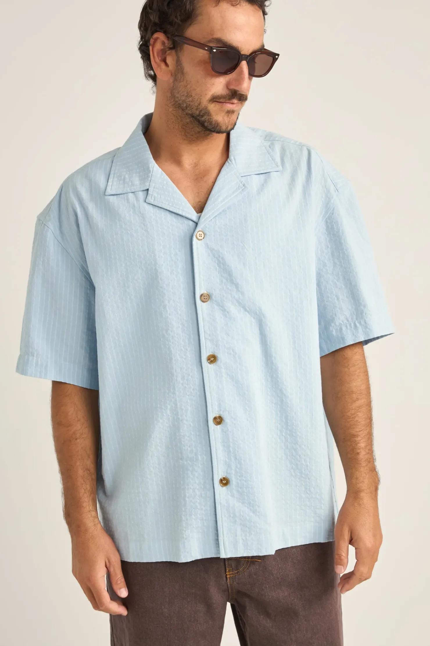 Rhythm Woven Shirts*Relaxed Stripe Ss Shirt Blue