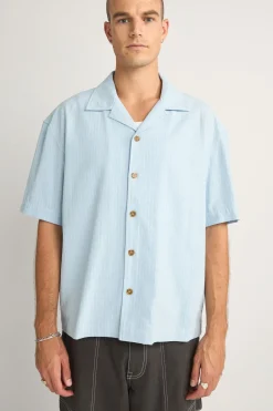 Rhythm Woven Shirts*Relaxed Stripe Ss Shirt Blue
